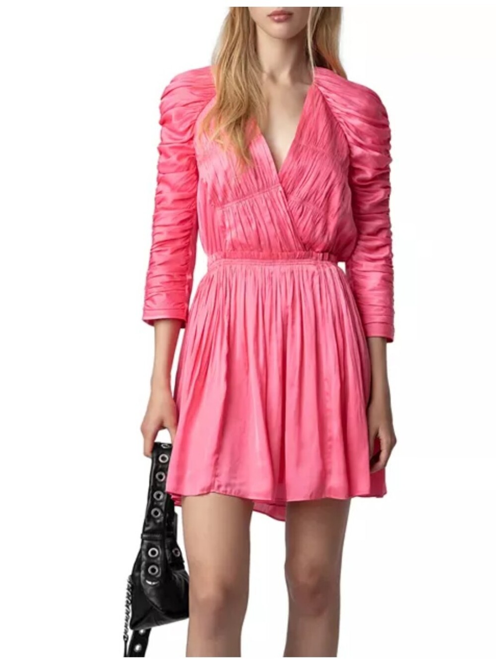 Zadig & Voltaire Realine Satin Gathered Pink Mini Dress Size Large